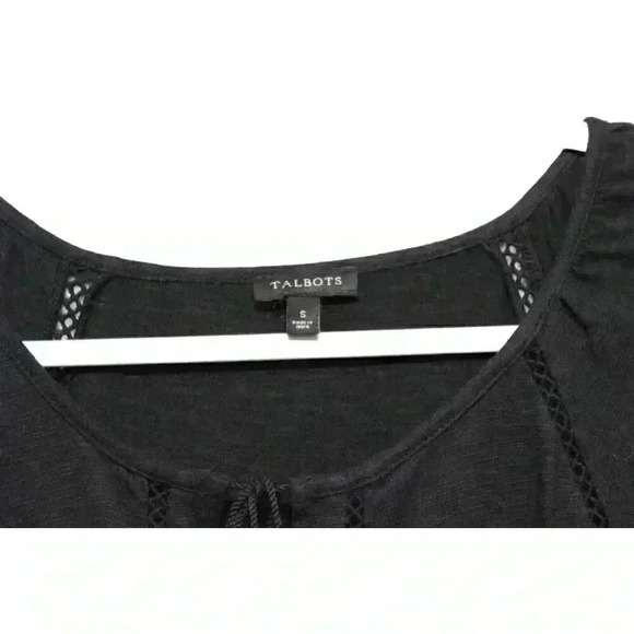 Talbots Midi Dress Size Small Black Cotton Embroidered Scalloped Hem Lightweight - Picture 6 of 13